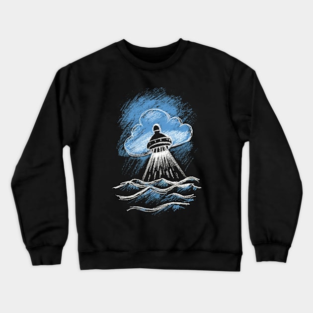 Chalk Drawing Art Of An UFO Crewneck Sweatshirt by CikoChalk